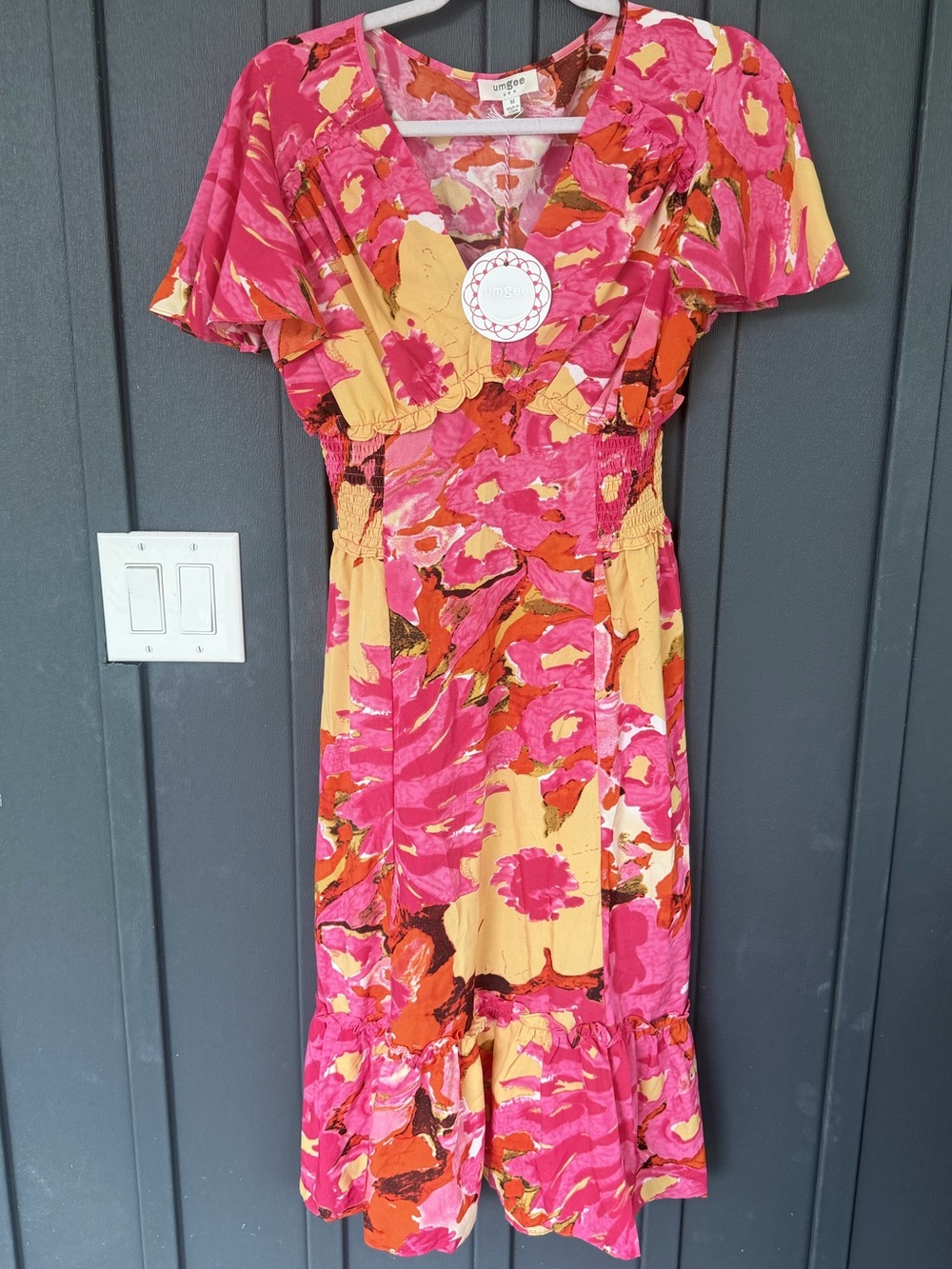 Umgee Pink & Yellow Bold Floral Dress
